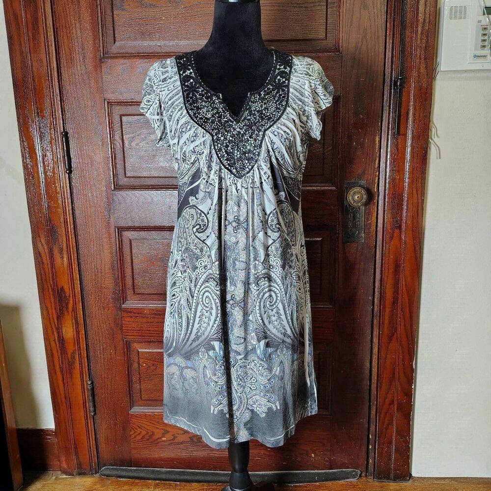VTG Edgy Soft Goth Studded Lace Paisley Rocker Chic Dress/T469